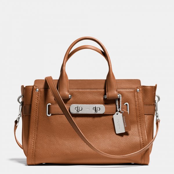Fashion Women Real Coach Swagger Carryall In Pebble Leather